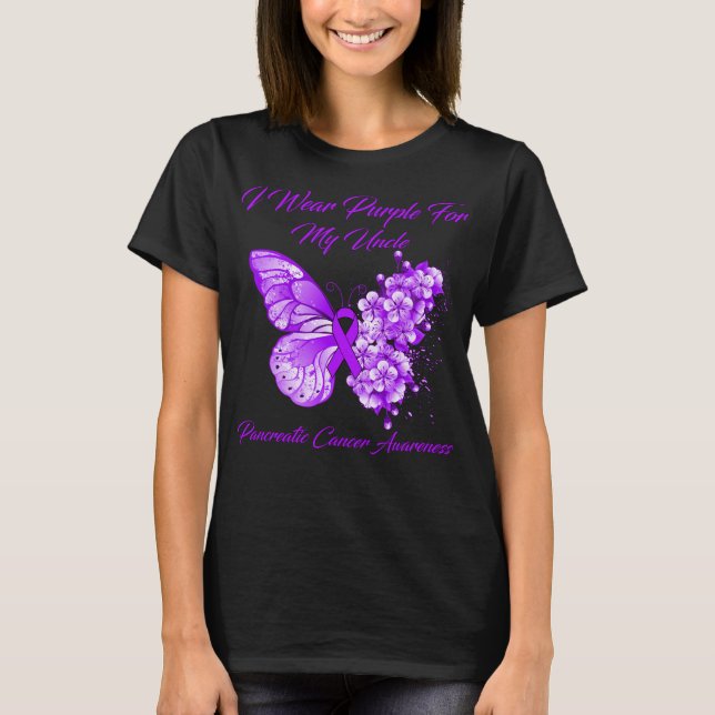 Butterfly I Wear Purple For My Uncle Pancreatic  T-Shirt (Front)
