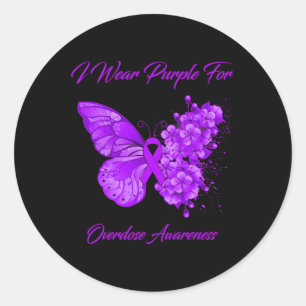 Butterfly I Wear Purple For Overdose Awareness  Classic Round Sticker