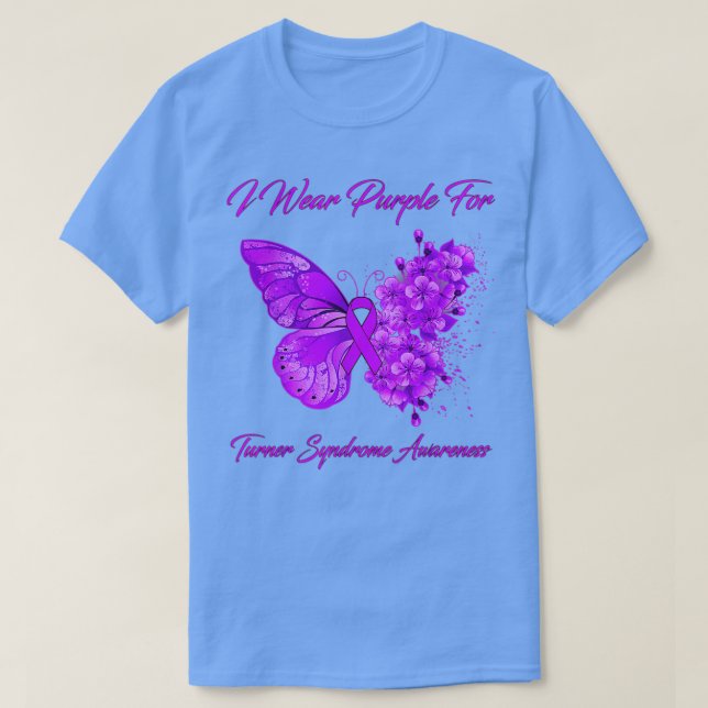 Butterfly I Wear Purple For Turner Syndrome Awaren T-Shirt (Design Front)