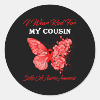 Butterfly I Wear Red For My Cousin Sickle Cell Ane Classic Round Sticker