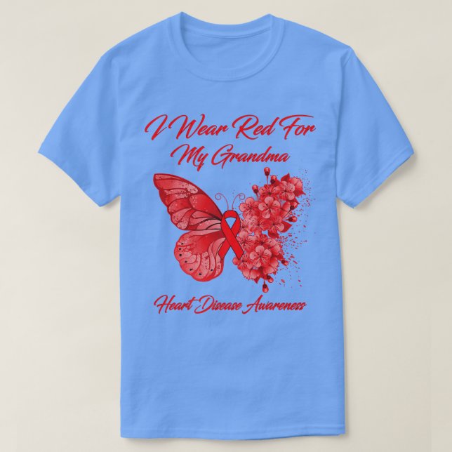 Butterfly I Wear Red For My Grandma Heart Disease  T-Shirt (Design Front)