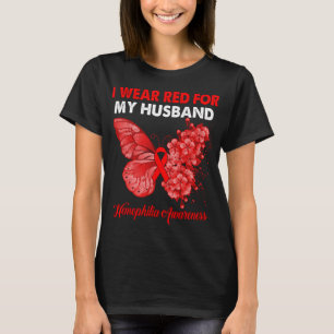 Butterfly I Wear Red For My Husband Haemophilia Aw T-Shirt