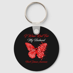 Butterfly I Wear Red For My Husband Heart Disease Key Ring