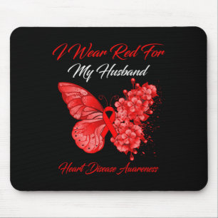 Butterfly I Wear Red For My Husband Heart Disease Mouse Pad