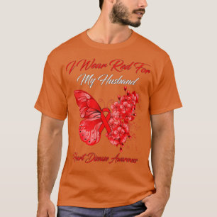 Butterfly I Wear Red For My Husband Heart Disease  T-Shirt