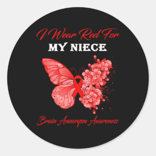Butterfly I Wear Red For My Niece Brain Aneurysm A Classic Round Sticker