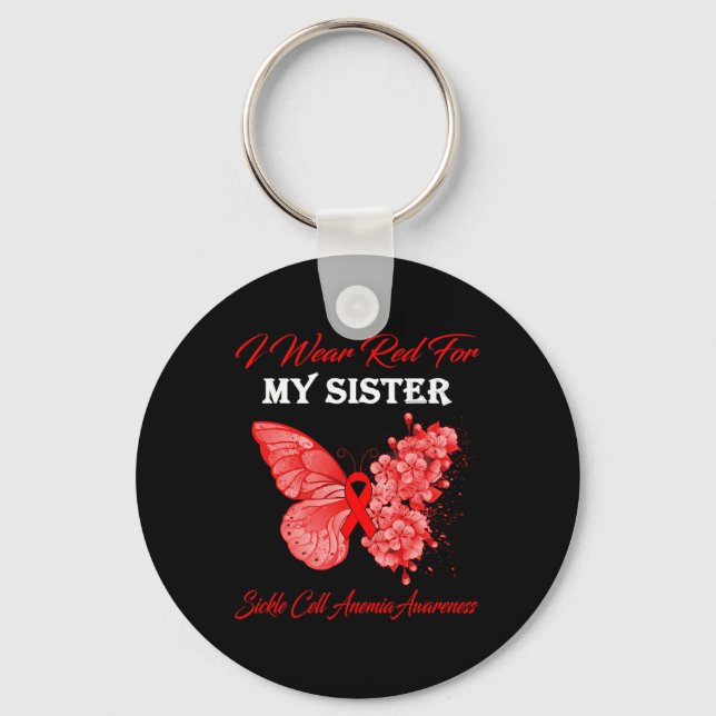 Butterfly I Wear Red For My Sister Sickle Cell Ane Key Ring (Front)