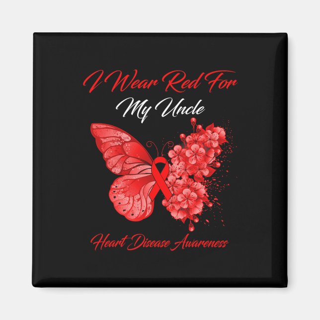 Butterfly I Wear Red For My Uncle Heart Disease Aw Magnet (Front)