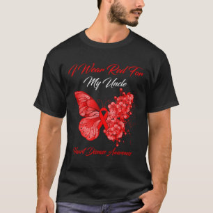 Butterfly I Wear Red For My Uncle Heart Disease Aw T-Shirt