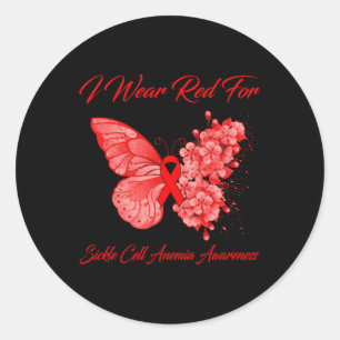 Butterfly I Wear Red For Sickle Cell Anaemia Aware Classic Round Sticker