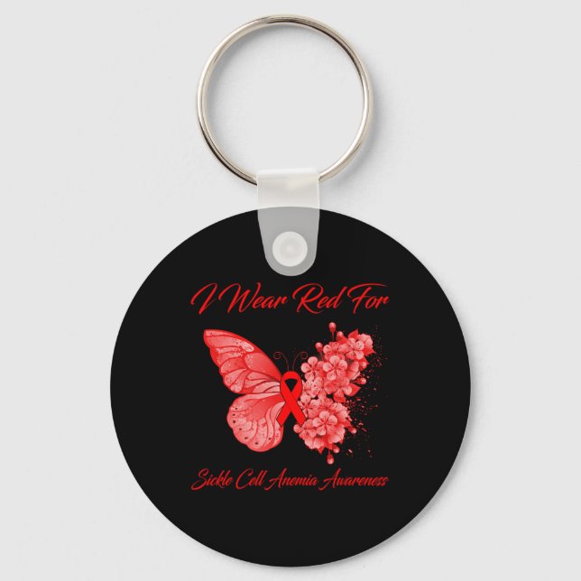 Butterfly I Wear Red For Sickle Cell Anaemia Aware Key Ring (Front)