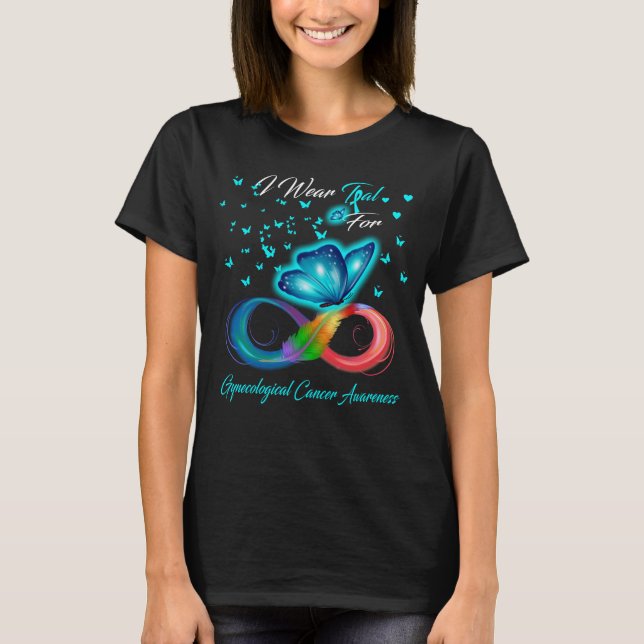 Butterfly I Wear Teal For Gynaecological Cancer  T-Shirt (Front)