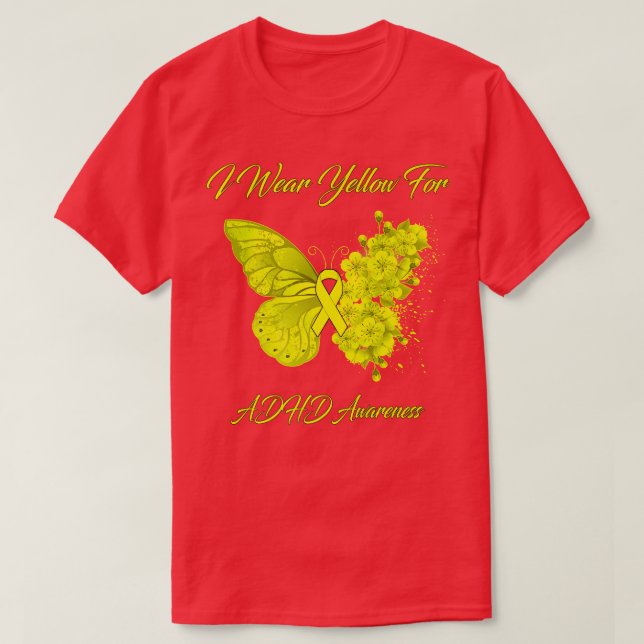Butterfly I Wear Yellow For ADHD Awareness Premium T-Shirt (Design Front)