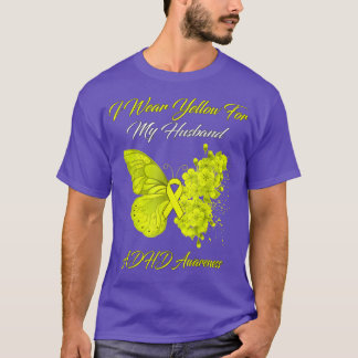 Butterfly I Wear Yellow For My Husband ADHD Awaren T-Shirt