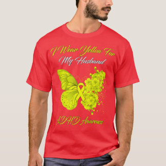 Butterfly I Wear Yellow For My Husband ADHD Awaren T-Shirt