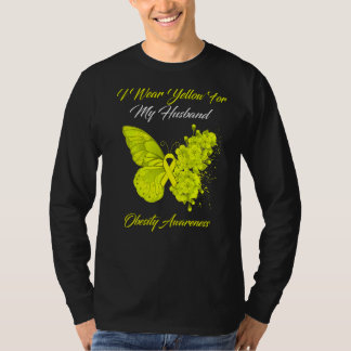 Butterfly I Wear Yellow For My Husband Obesity Awa T-Shirt