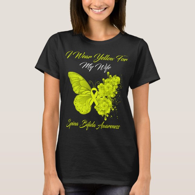 Butterfly I Wear Yellow For My Wife Spina Bifida  T-Shirt (Front)