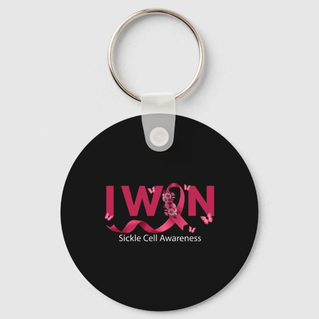 Butterfly I Win Burgundy Ribbon Sickle Cell Awaren Key Ring (Front)