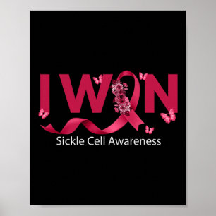 Butterfly I Win Burgundy Ribbon Sickle Cell Awaren Poster