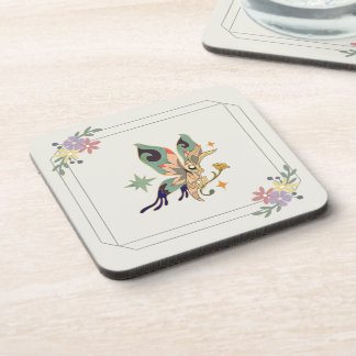Butterfly Illustration, Beige Fairy Graphic Art Coaster