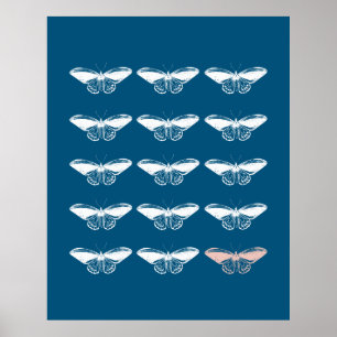 Butterfly Illustration Pattern in Blue Poster