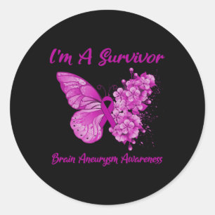 Butterfly I'm A Survivor Brain Aneurysm Awareness  Classic Round Sticker