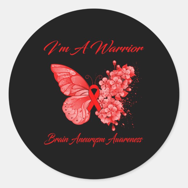 Butterfly I'm A Warrior Brain Aneurysm Awareness  Classic Round Sticker (Front)