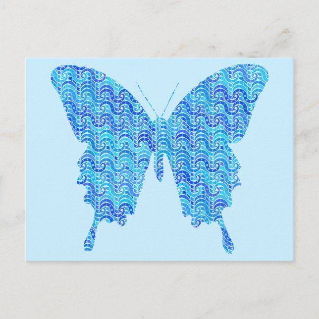 Butterfly image, abstract pattern, shades of blue postcard (Front)