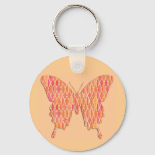 Butterfly in abstract print - shades of orange key ring