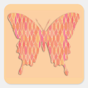 Butterfly in abstract print - shades of orange square sticker