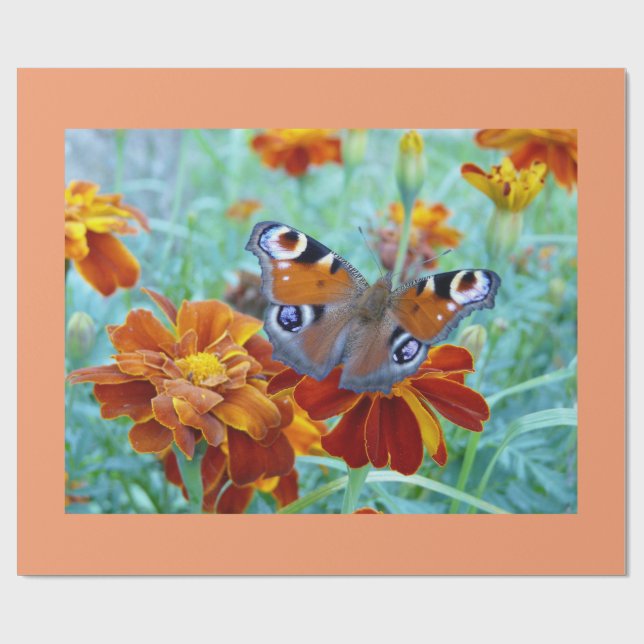 Butterfly In Colourful Garden Wrapping Paper (Flat)