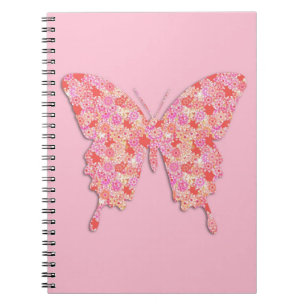 Butterfly in flower pattern - pink, orange spiral notebook