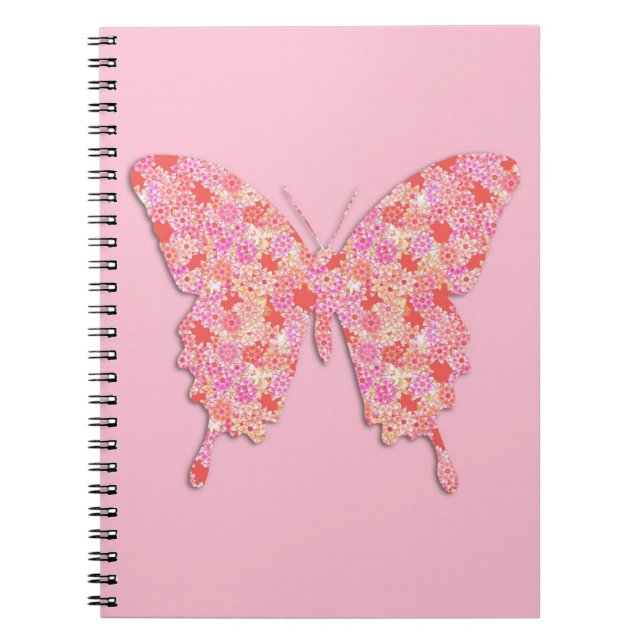 Butterfly in flower pattern - pink, orange spiral notebook (Front)