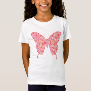 Butterfly in flower pattern - pink, orange T-Shirt