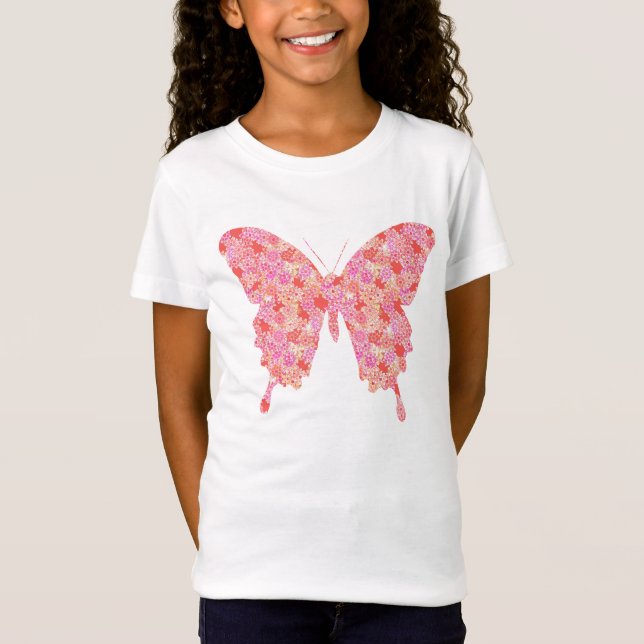 Butterfly in flower pattern - pink, orange T-Shirt (Front)