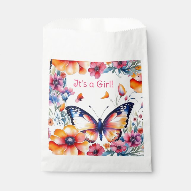 Butterfly in Flowers Girl's Baby Shower Favour Bags (Front)