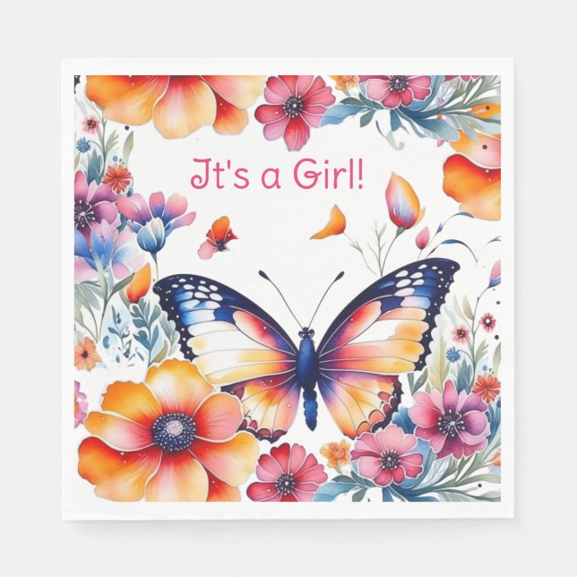 Butterfly in Flowers Girl's Baby Shower Napkin (Front)