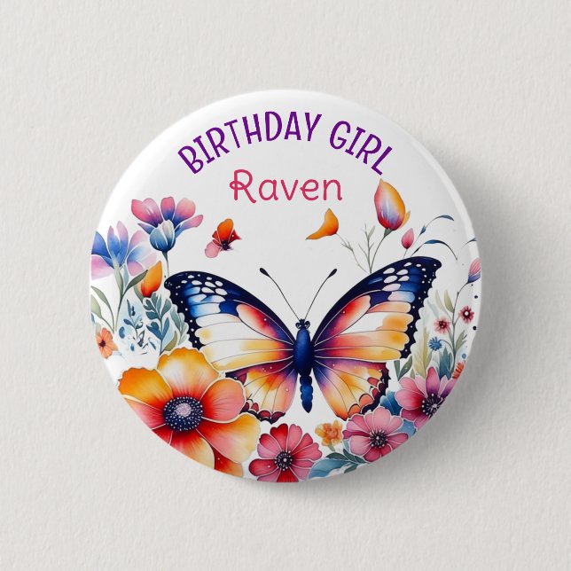 Butterfly in Flowers Girl's Birthday Girl  6 Cm Round Badge (Front)