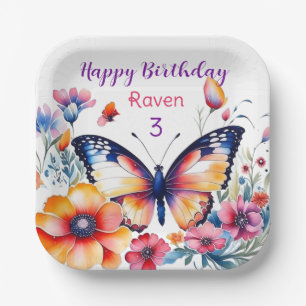 Butterfly in Flowers Girl's Birthday Party  Paper Plate