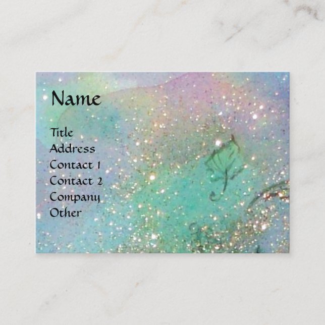 BUTTERFLY IN GOLD AND BLUE GREEN SPARKLES,teal Business Card (Front)