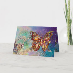 BUTTERFLY IN GOLD SPARKLES ,Blue Green Teal Card