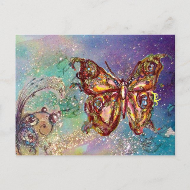 BUTTERFLY IN GOLD SPARKLES POSTCARD (Front)