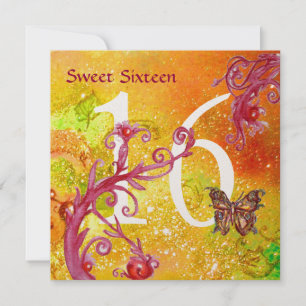 BUTTERFLY IN GOLD SPARKLES SWEET16 Birthday Party Invitation