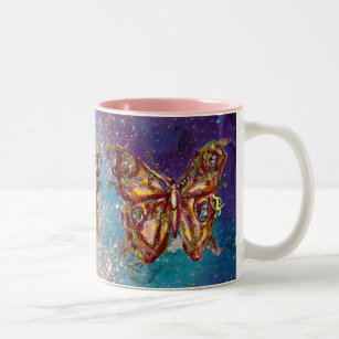 BUTTERFLY IN GOLD SPARKLES Two-Tone COFFEE MUG