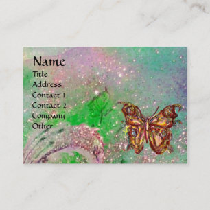 BUTTERFLY IN GOLD TEAL GREEN SPARKLES BUSINESS CARD