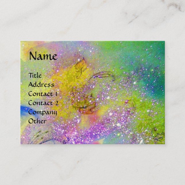BUTTERFLY IN GOLD YELLOW PURPLE GREEN SPARKLES BUSINESS CARD (Front)