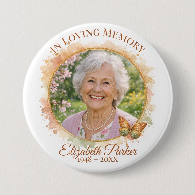 Butterfly In Loving Memory Memorial Button Pin (Front)