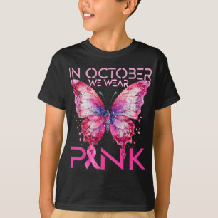 Butterfly In October We Wear Pink Breast Cancer Aw T-Shirt