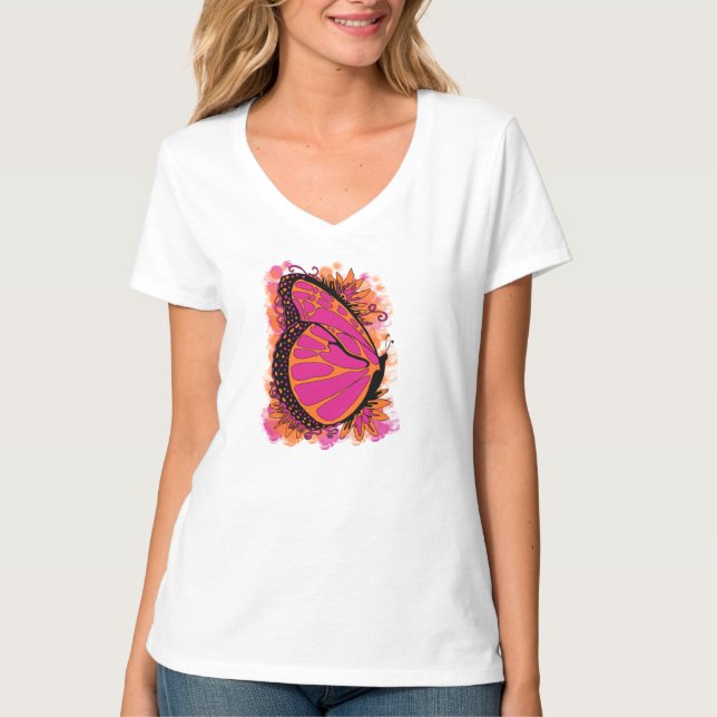 Butterfly in Pink and Orange Tshirt (Front)