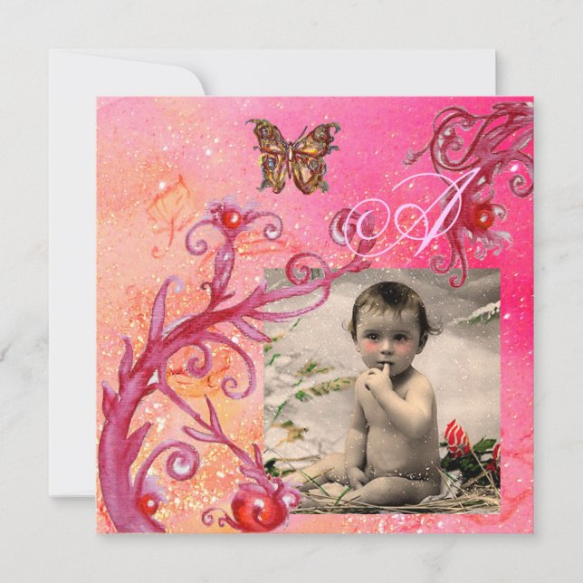 BUTTERFLY IN PINK, BABY GIRL SHOWER Photo Template (Front)